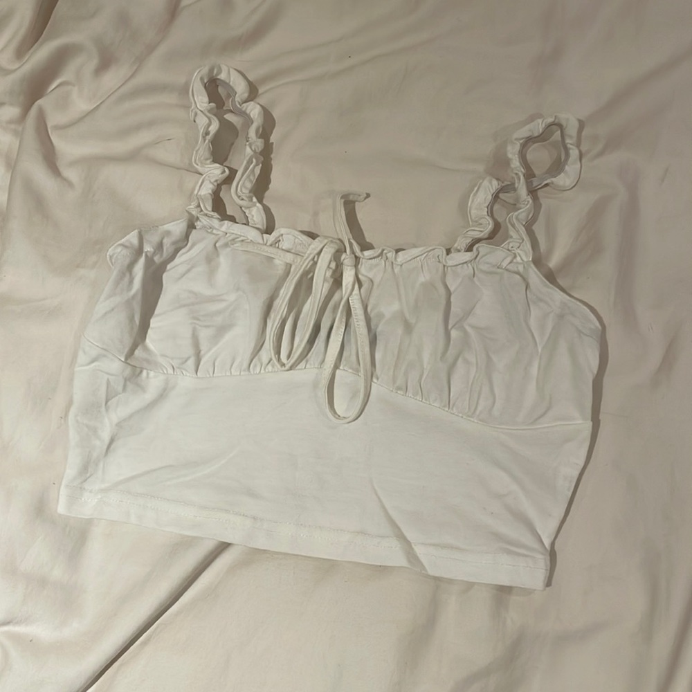 White ruffled crop top
